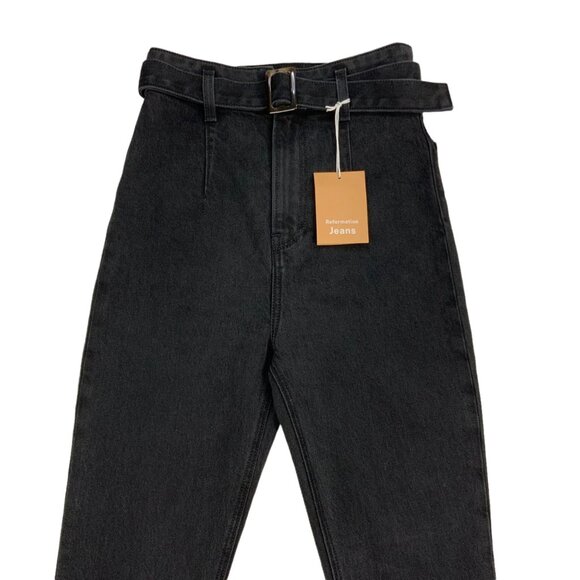 Reformation Kayo Jeans 24 Erie Charcoal Wash Denim High Rise Skinny Belted - Picture 7 of 11